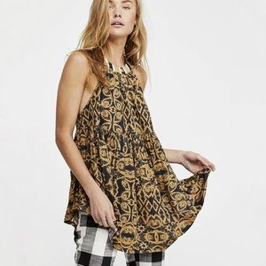 Free People Mimi Black Multi Print Tunic Top
